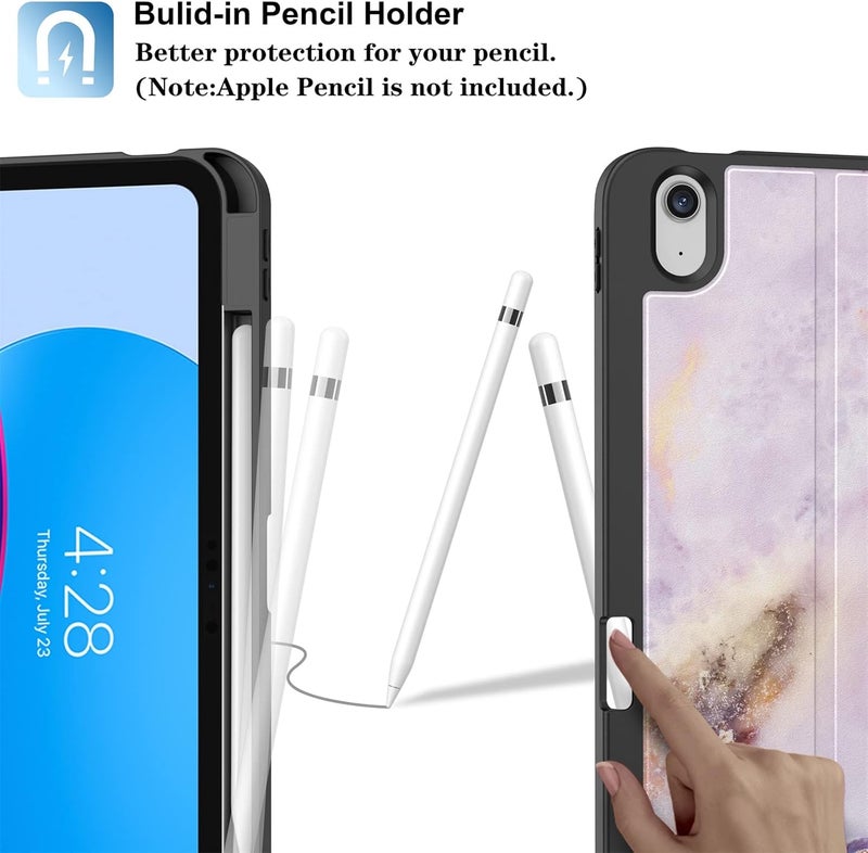 Supveco Case for iPad (A16) 11th Generation 11 inch (2025),iPad 10th Generation 10.9 inch (2022) with Pencil Holder-[Auto Wake/Sleep],Premium Folio Stand Case with Soft TPU Back Cover-Marble Purple - Image 3